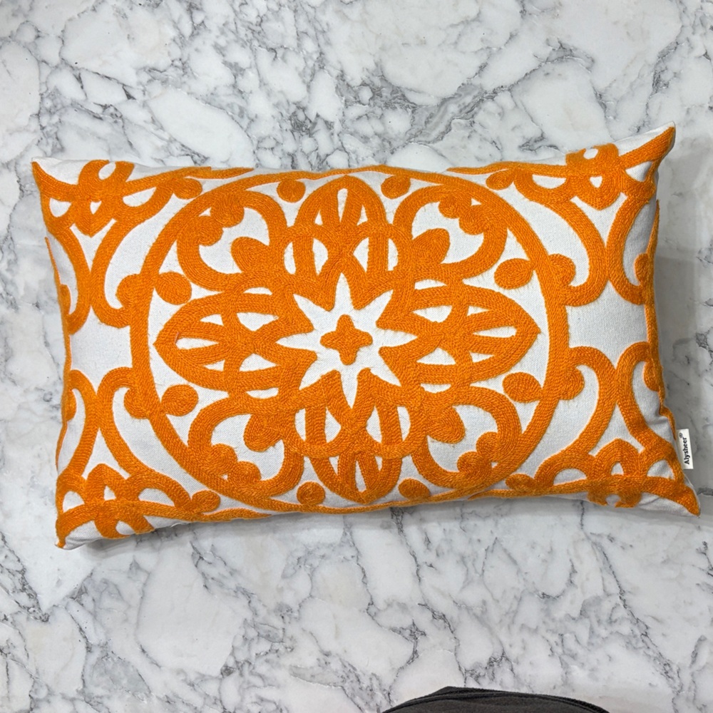Vibrant Orange and White Accent Pillow